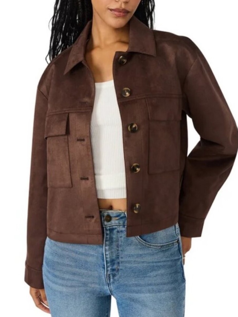 Steve Madden Brown Faux Suede Crop Jacket